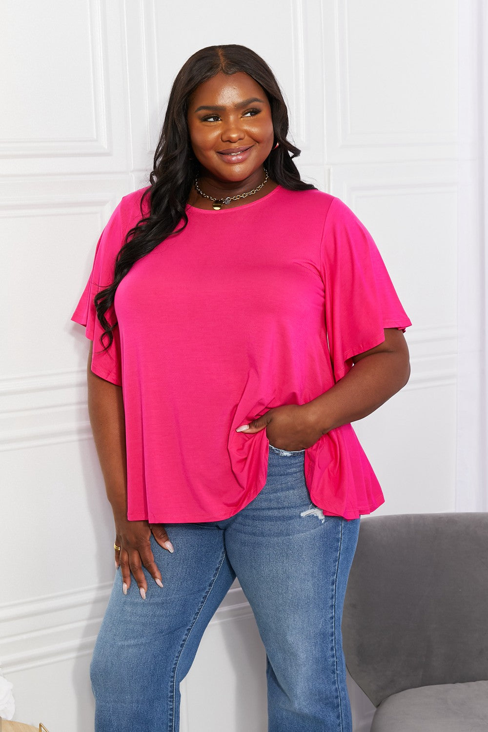 Yelete Full Size More Than Words Flutter Sleeve Top b43a4852f1764b02ae12931d785d3806-Max