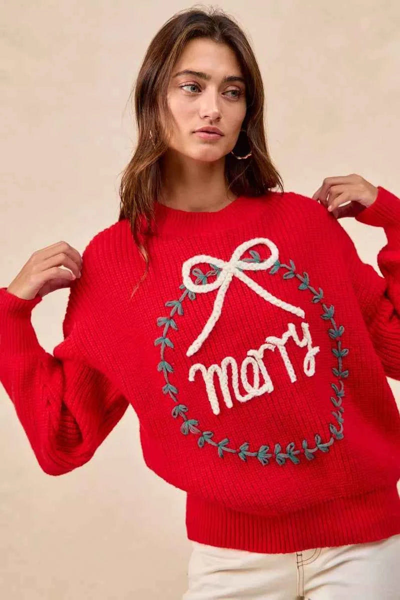 BiBi Christmas Wreath Merry Letter Knit Top b43fa2bf56f9477ea300dcffcc30e932-Max-Origin