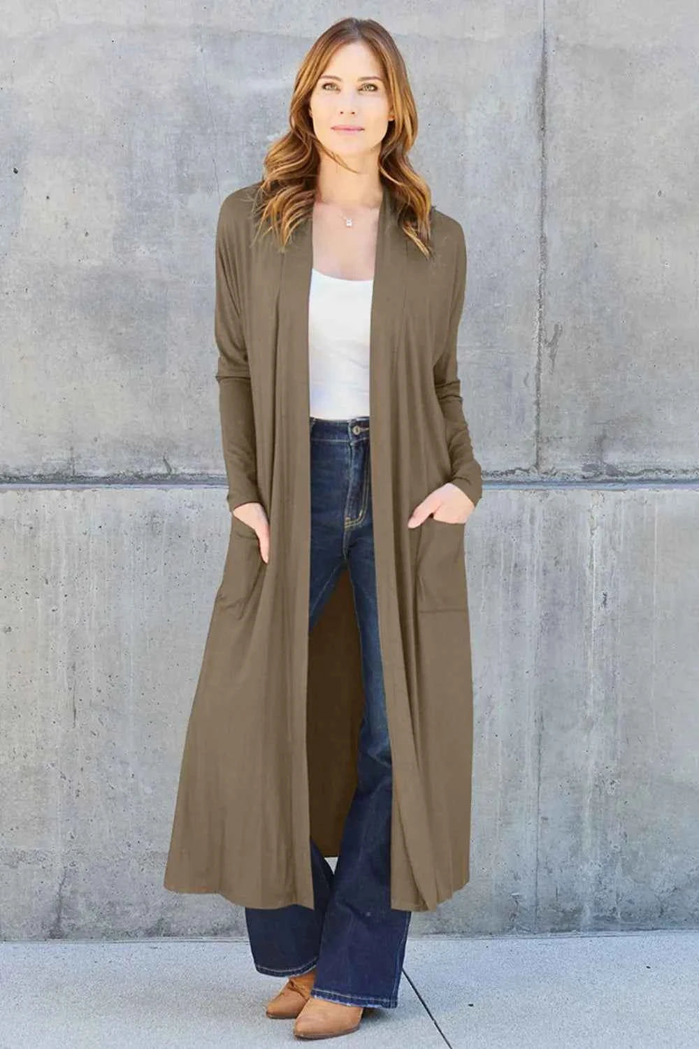 Basic Bae Full Size Open Front Long Sleeve Cover Up Brown b444451d-916b-4881-ab69-89d529b2c9fb-Max