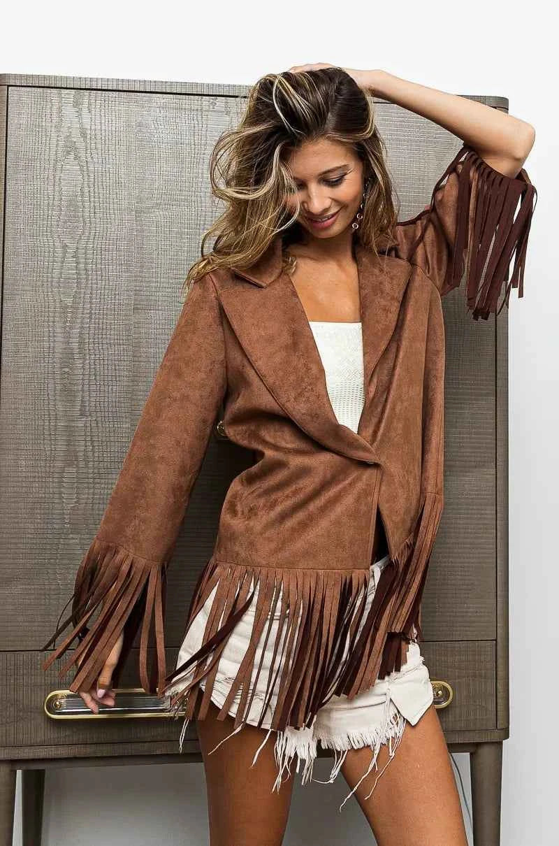 BiBi Suede Single Blazer with Fringed Hem b44819cca10146848ef940846f0fbc50-Max-Origin