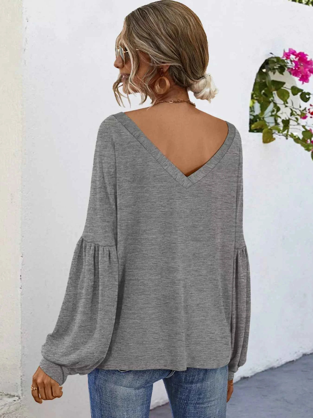 Oversized V-Neck Long Sleeve Blouse b450cc2d-9d57-473b-9ba2-23c1792e7a1a-Max-Origin