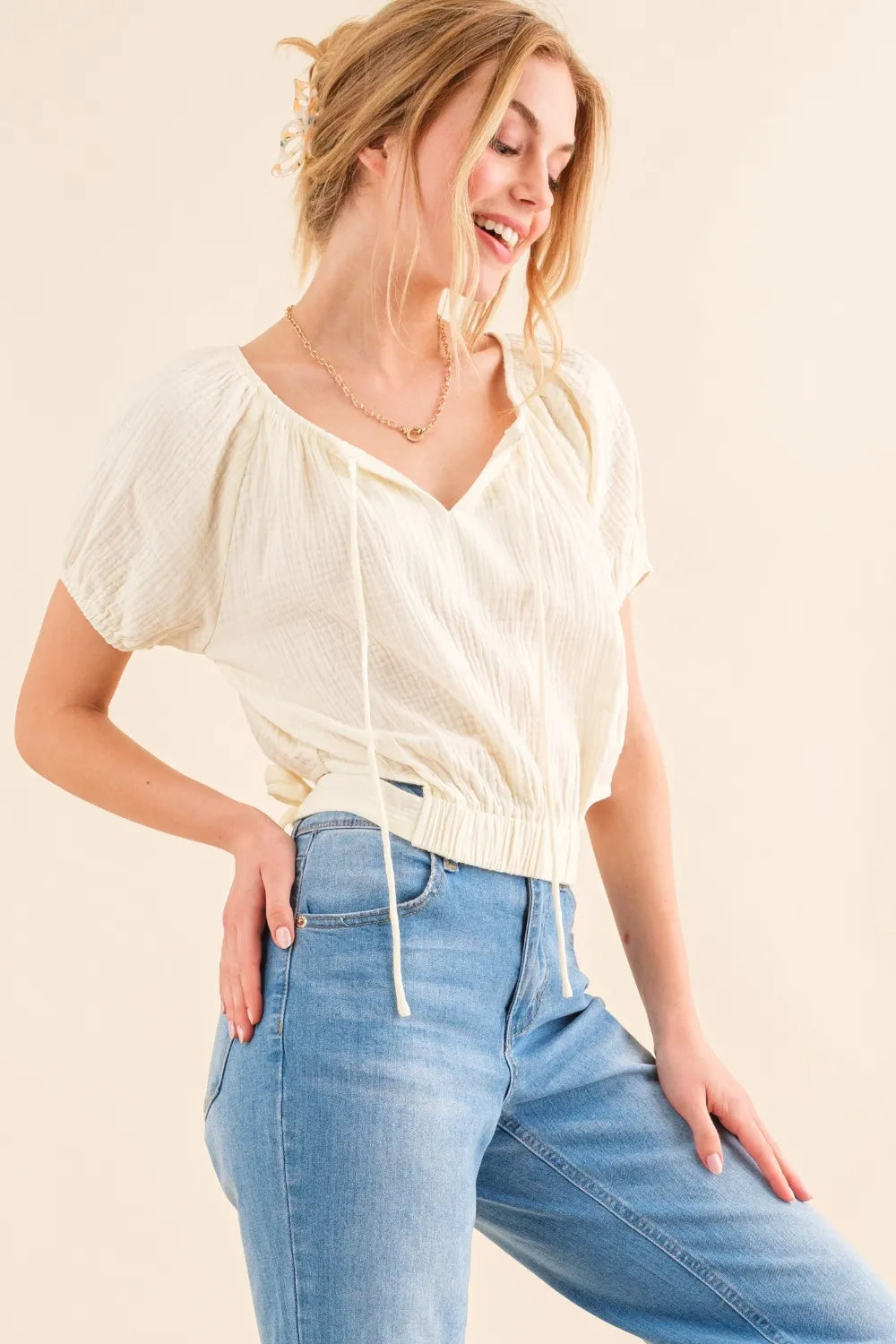 And The Why Back Waist Tie Cropped Blouse b458e263-bd67-44b8-ae2c-95260dd0997a-Max