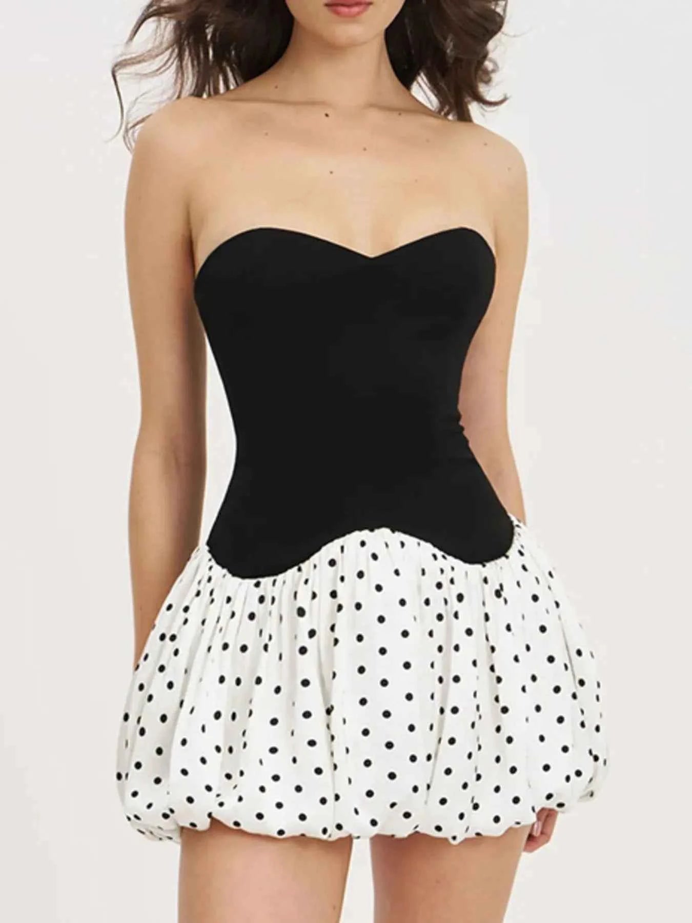 Sweetheart Neck Polka Dot Tube Mini Dress Black b459f406-8707-4be3-bb73-284c59e86275-Max-Origin