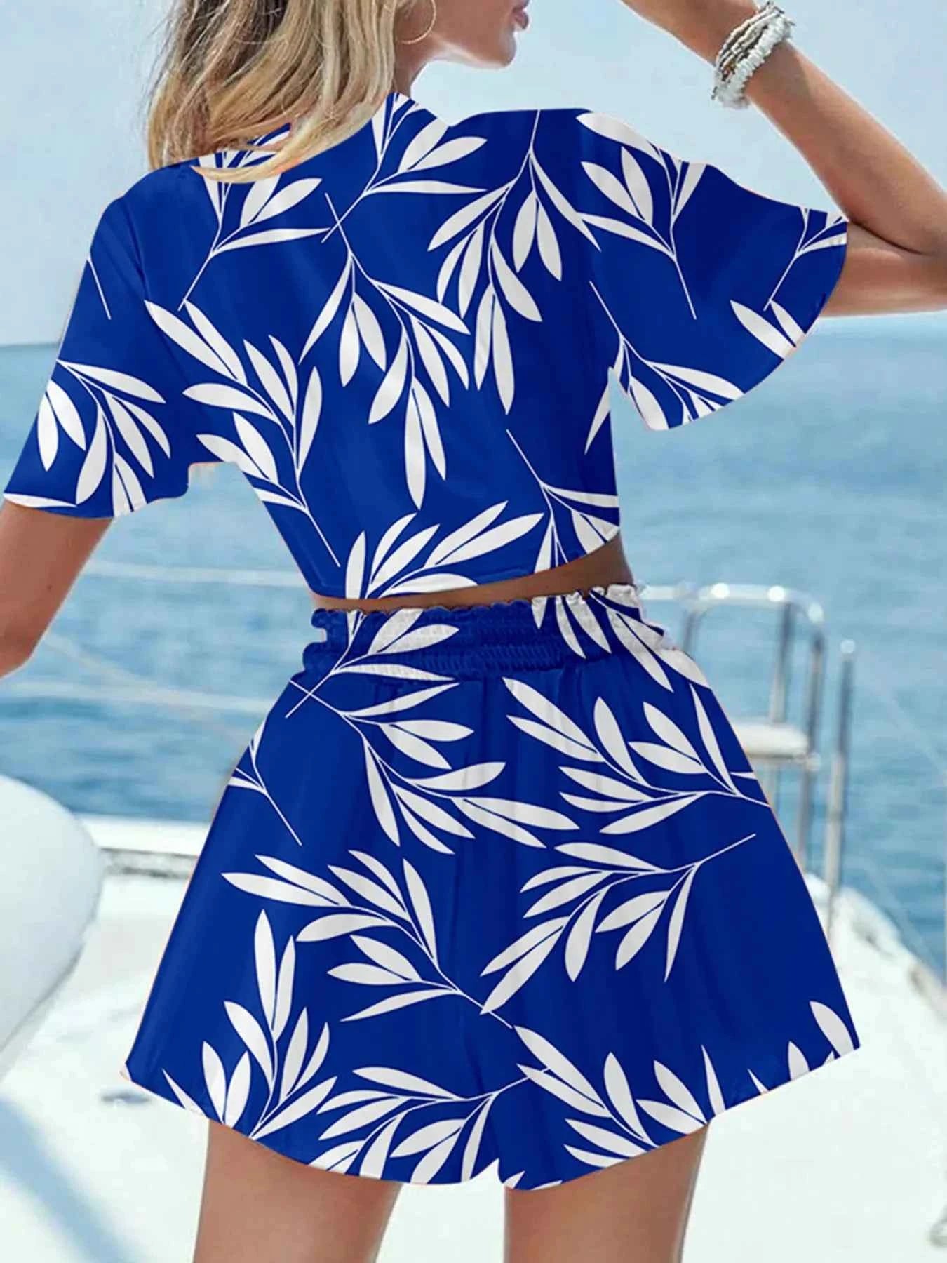 Printed Tie Front Top and Shorts Set b45e9ffdb2764318926f13533d33866a-Max-Origin