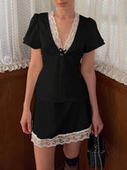 Lace Trimmed Top and Skirt Two-Piece Set b460ea27bfac46f1b11b8466ebc4c8cb-Max