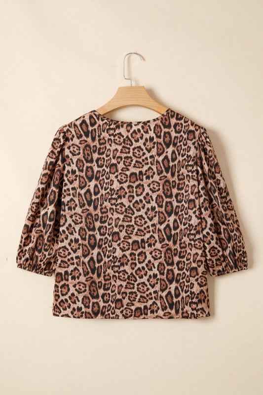 Leopard Bow-Tie Puff Sleeve Blouse b461541b-dc70-4d03-9bf7-28aa7d2f8d80