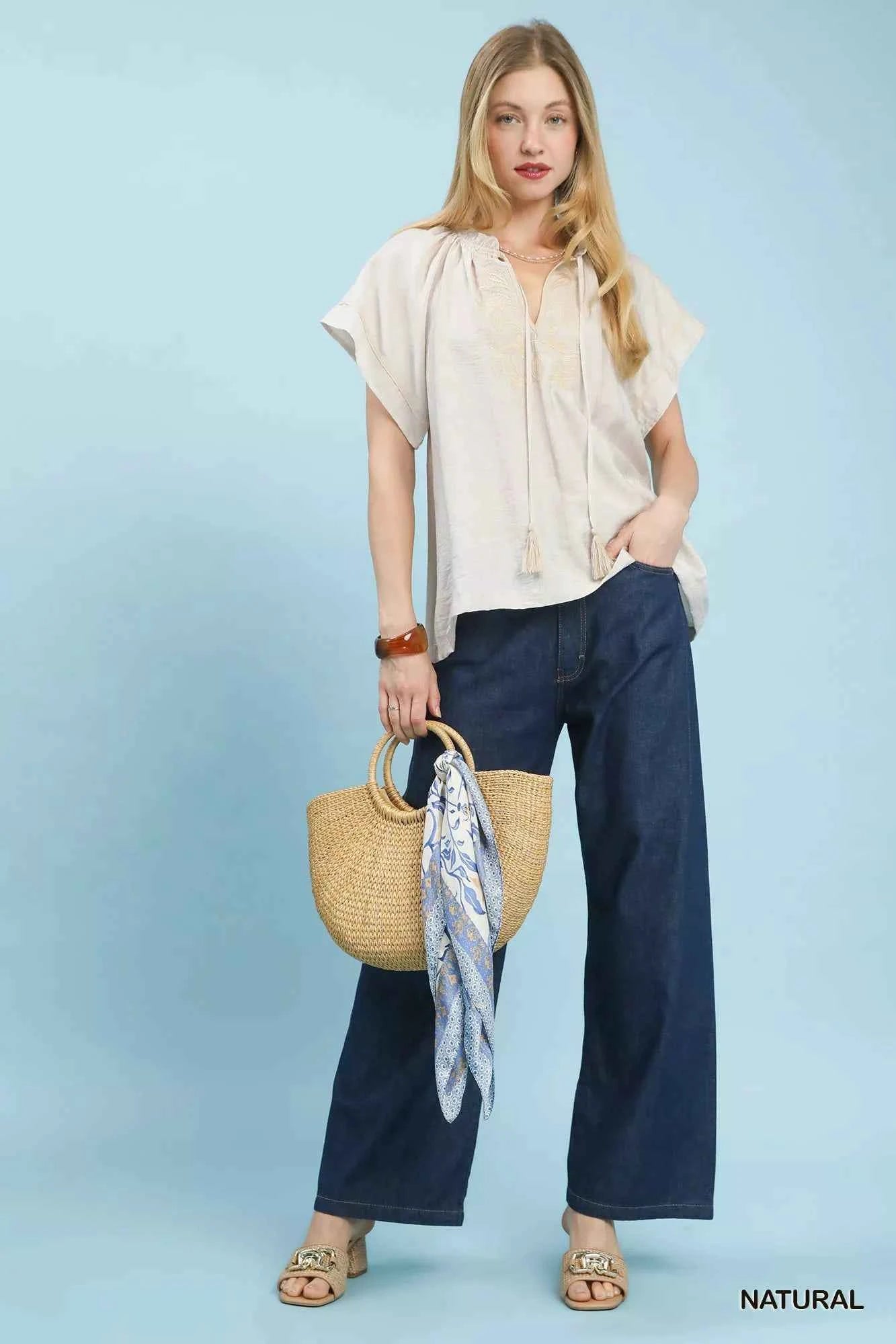 Umgee Embroidered Boho Blouse with Tassel Tie b467ea69-59ea-4c0f-8376-0ebc8765c443-Max-Origin