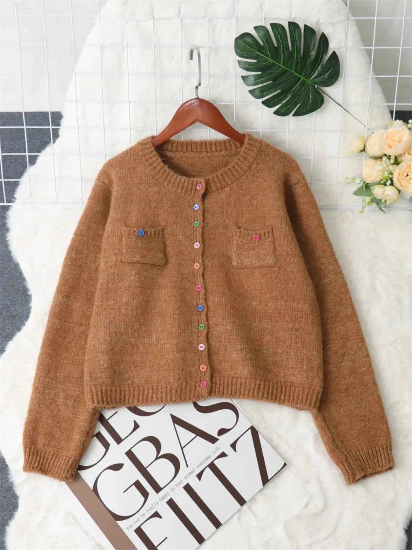 Button-Up Ribbed Hem Cardigan with Chest Pocket b46c9e6d88ae4076812e822d8bd92895-Max-Origin