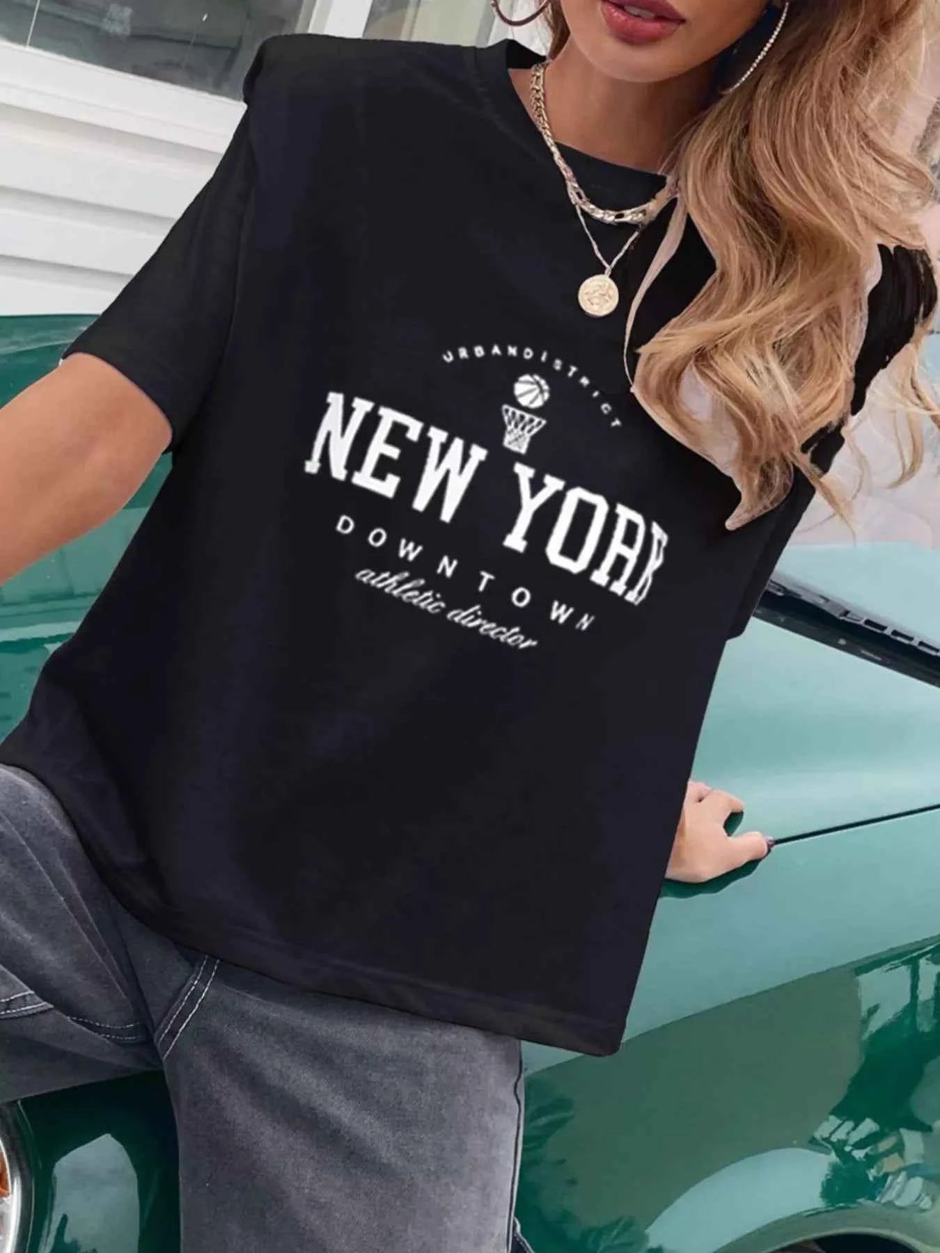 Letter Round Neck Half Sleeve T-Shirt b46d5400-56e6-488e-b0ab-9964beaf9e09-Max-Origin