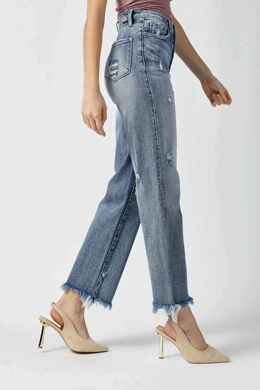 High Waist Raw Hem Straight Jeans b46f1a54-0b2b-429d-b62b-de0932a2a5b7-Max