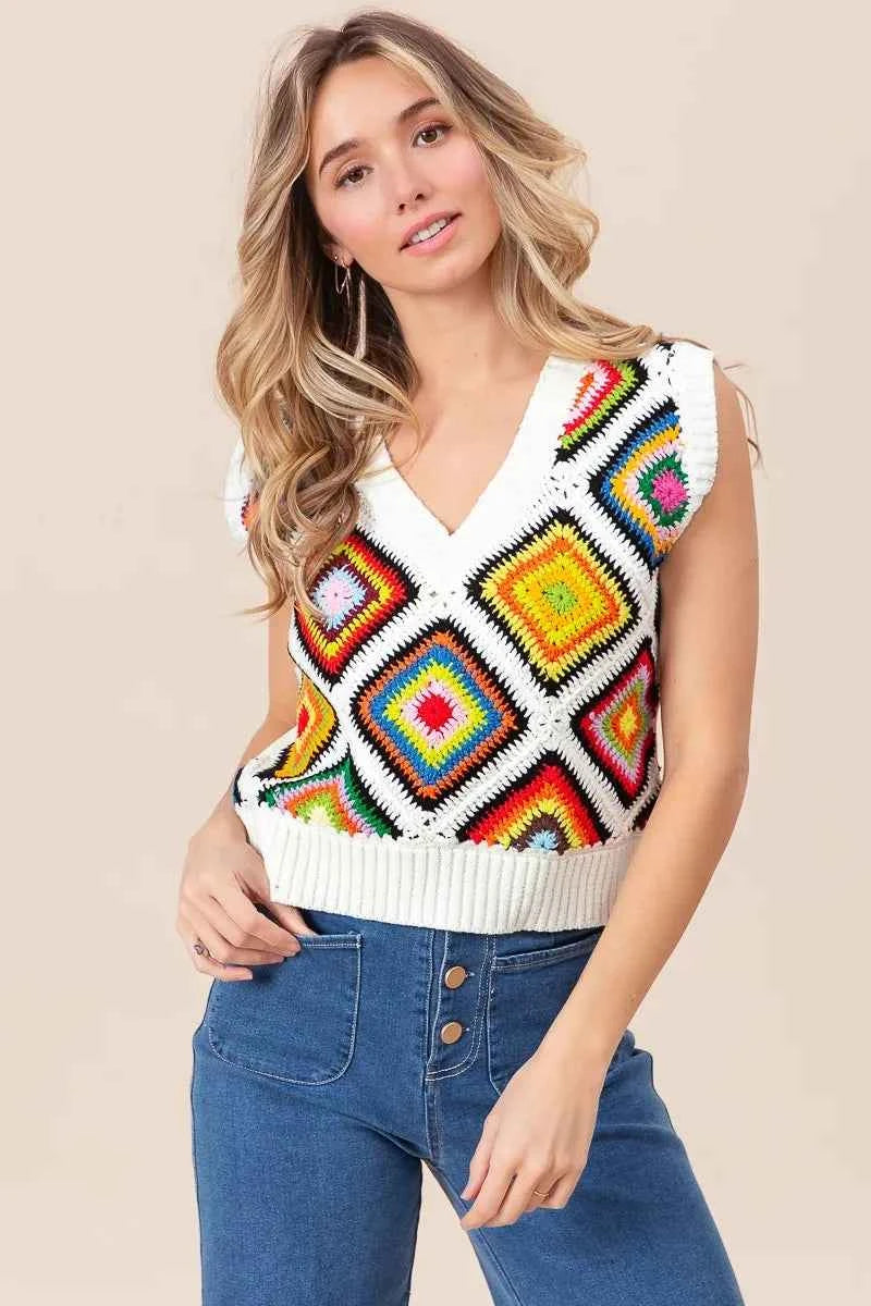 BiBi Diamond Granny Square Sweater Vest IVORY b46fa42e32774cd288b7f546e93533c3-Max-Origin