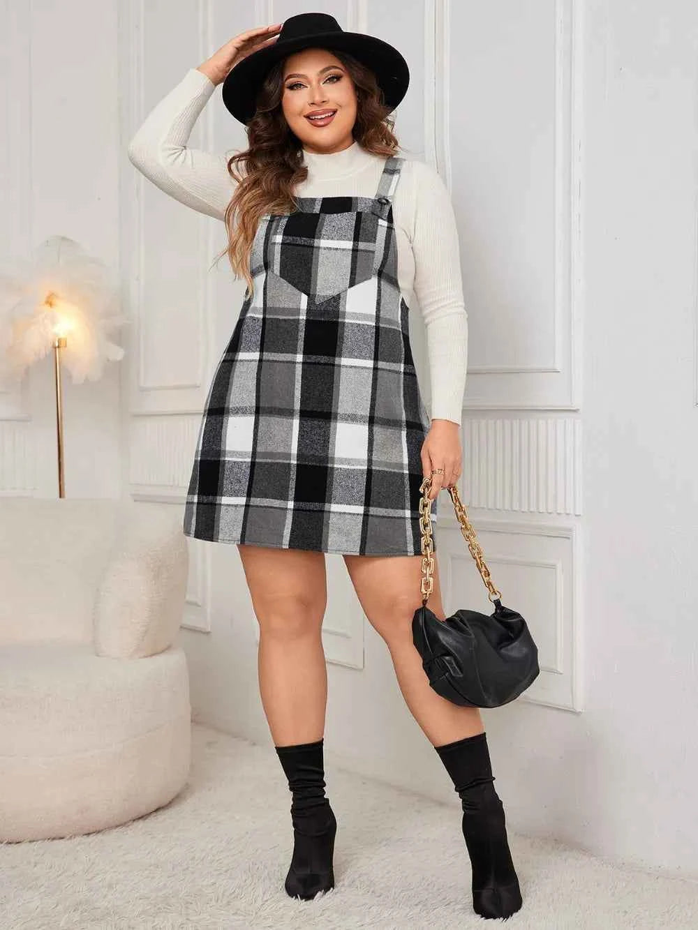 Honey Plus Size Plaid Wide Strap Overall Dress b4700aae-bfa7-4934-a748-3dd3c6410d29-Max