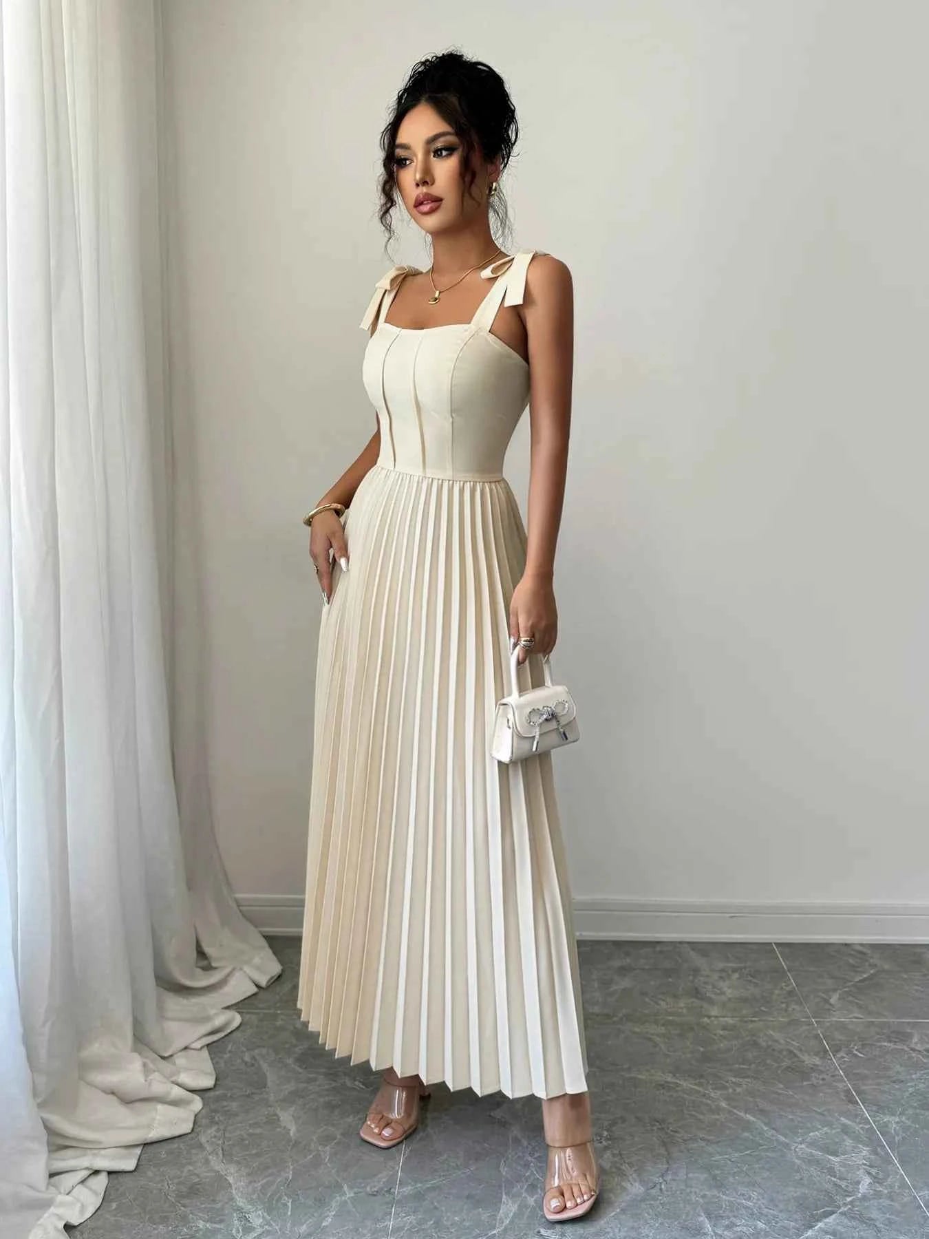 Pleated Tie-Shoulder Maxi Dress b4704c6a-e513-44e2-acda-82fd13b9d7b5-Max-Origin