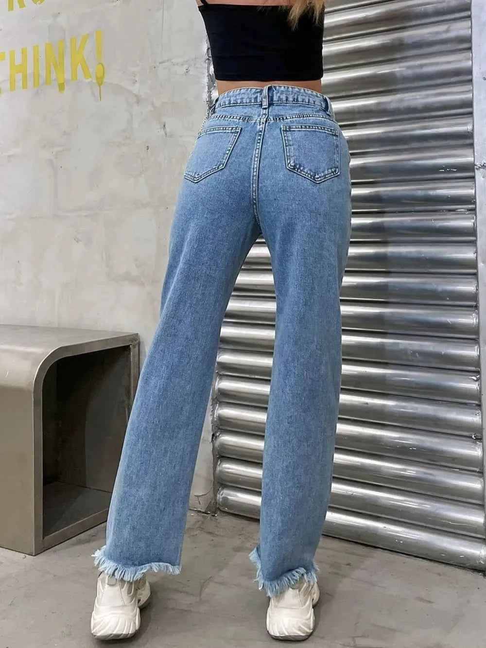 Raw Hem Jeans with Pockets b4707925-d2fe-4bfc-9db8-510192099e82-Max