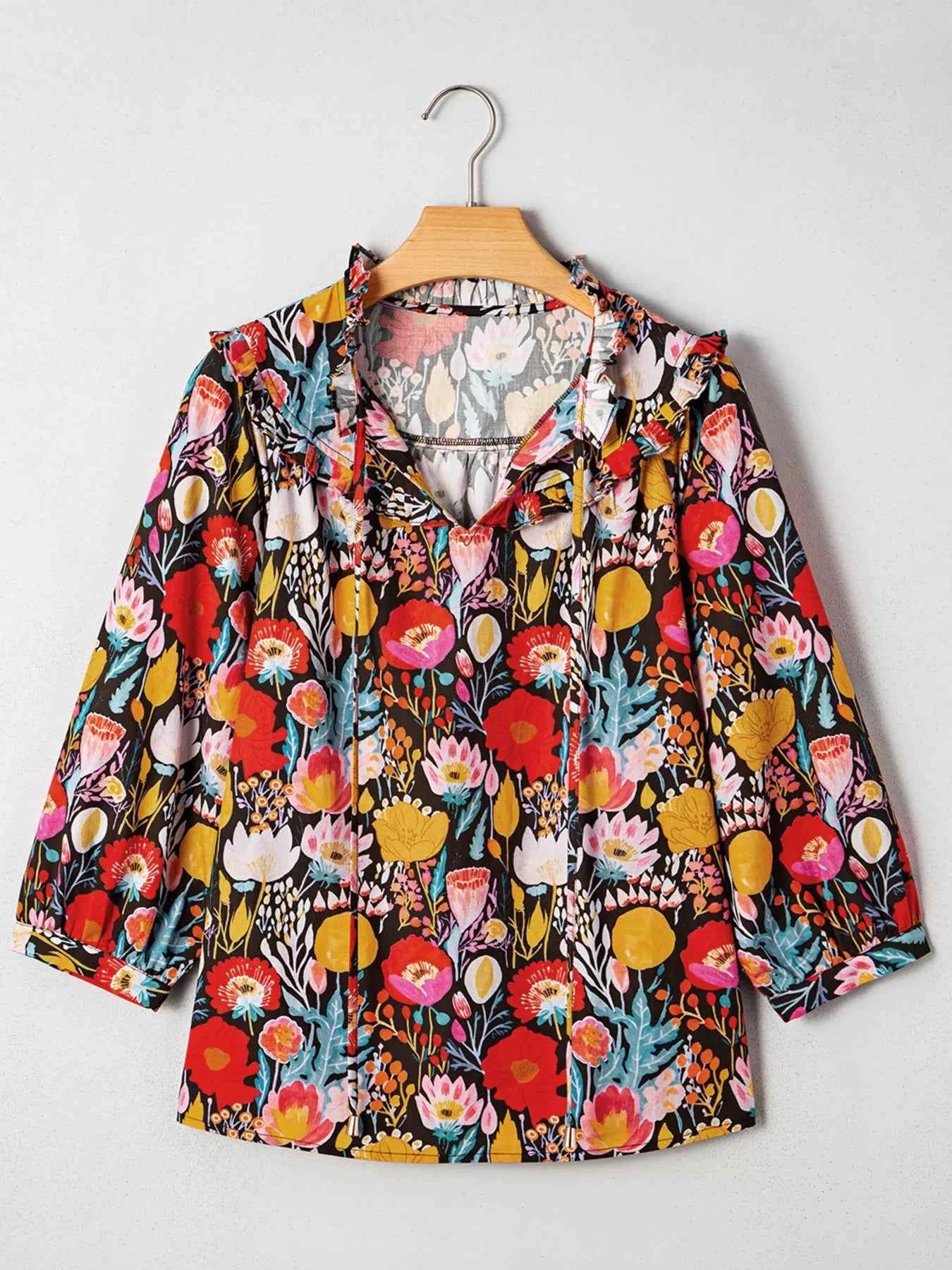 Floral 3/4 Puff Sleeve Tied Neck Blouse b476600cab414387bc4efe6ecd50e520-Max-Origin