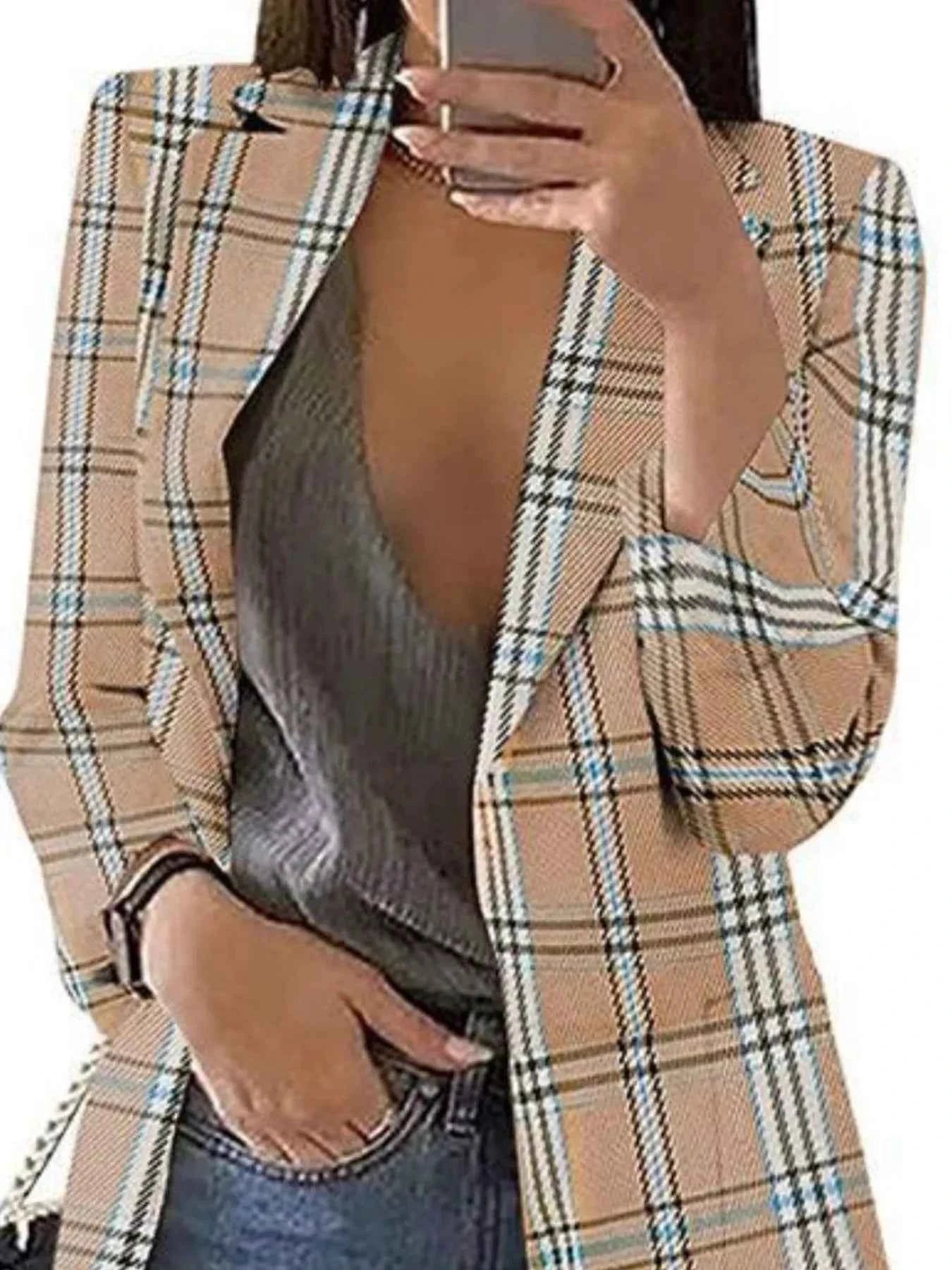 Plaid Lapel Collar Blazer b478e27e-f0a7-4eed-9b1f-9278cd29b9da-Max-Origin