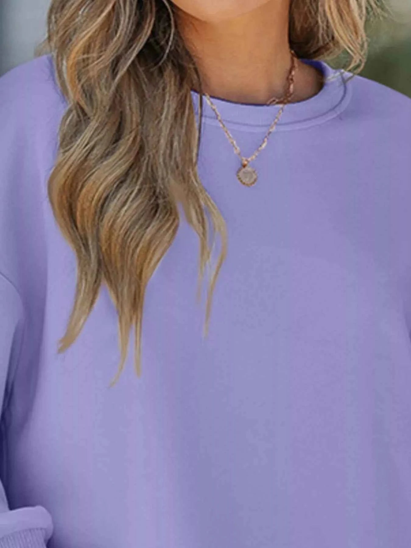 Side Slit Round Neck Long Sleeve Sweatshirt