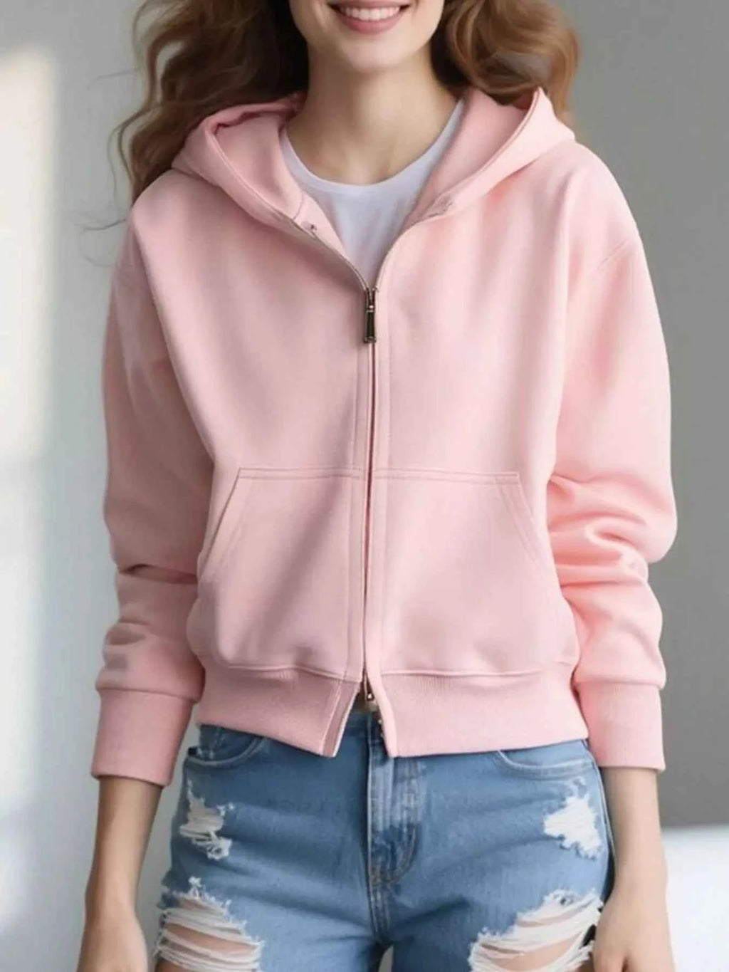 Full Size Casual Zip-Up Long Sleeve Hoodie Plus Size Pink b479b205-a86a-44a5-82da-c3ed577b7d4e-Max-Origin