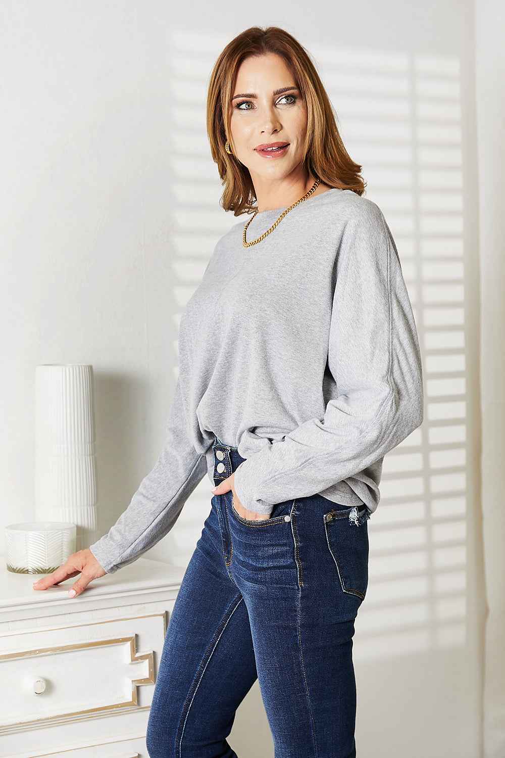 Double Take Seam Detail Round Neck Long Sleeve Top b47a49d4252a430bb1ee77adba1e2242-Max