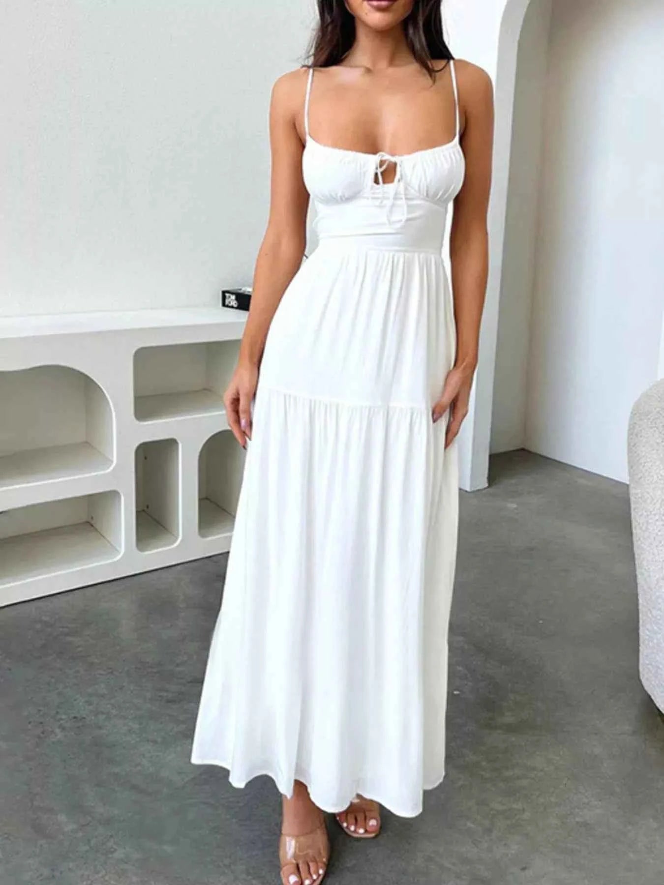 Lace Up Back Maxi Cami Dress White b47ed0e6-9102-44ff-aa1b-409b0ad76f46-Max-Origin