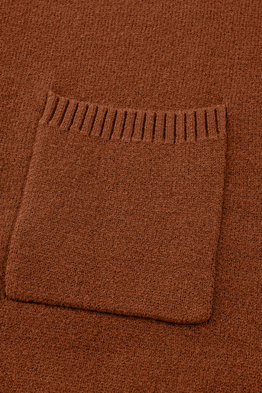 Chestnut Ribbed High Neck Front Pockets Center Seam Shift Sweater Dress b48a525471a6bc0b
