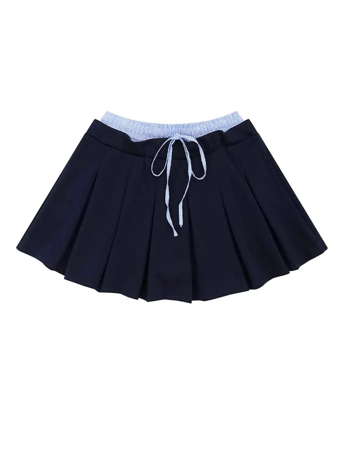 Drawstring Pleated Mini Skirt Blue b48bd654-7d40-42d3-8fcd-d0d0c5f0107f-Max-Origin