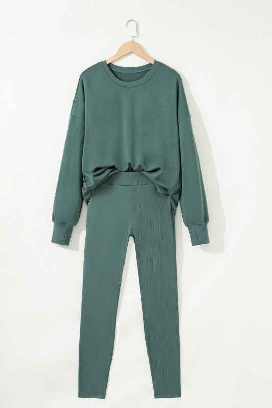 Solid Oversize Sweatshirt and Ribbed Leggings Set b4918502-7ae0-4bed-97f7-4ee4ab85cd7f