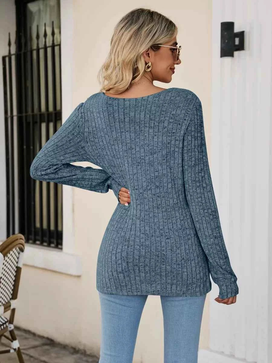 Ribbed Square Neck Long Sleeve T-Shirt b4940ebe-1cc0-4def-bc92-a51e993e751a-Max-Origin