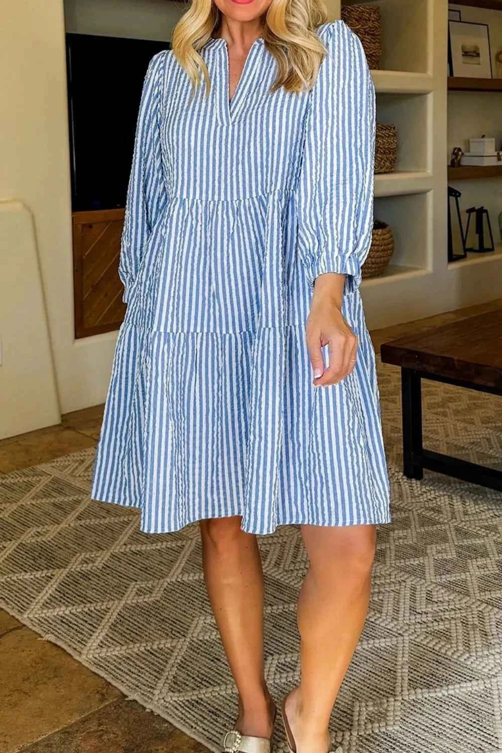 Stripe Tiered Shift Dress with Pockets b499cb22-29cf-47d3-a81d-a932764209a0-Max-Origin
