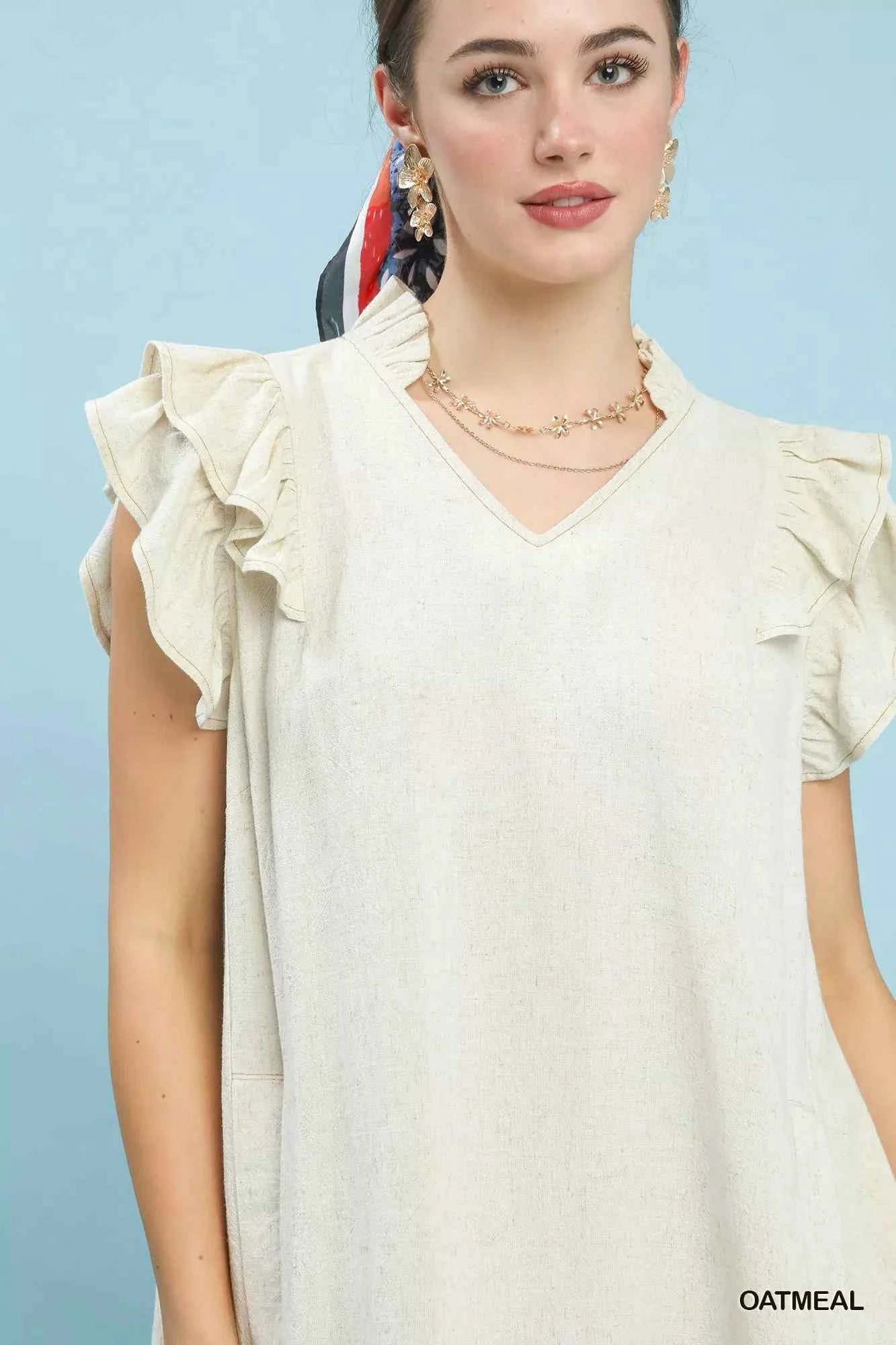 Umgee Linen Flutter Sleeve Shift Dress with Pockets b49c3552-22aa-4829-93cf-753d2d4c5d5b-Max-Origin