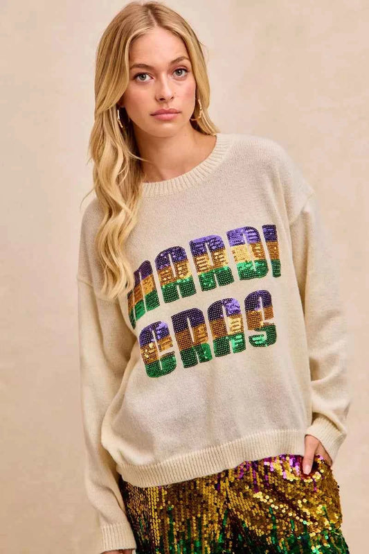 BiBi Mardi Gras Sequin Lattering Knit Top IVORY b49f426e03ab4a6c85ee19007178213a-Max-Origin