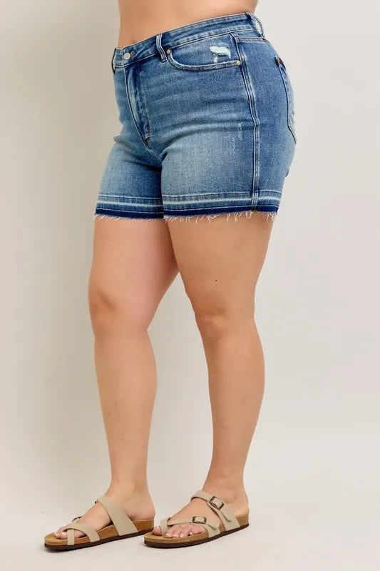 Judy Blue Full Size Mr Tummy Control Vintage Wash Release Hem Shorts Plus Size b4a00d97-5dde-415f-ac5f-f87df419b9d3-Max-Origin