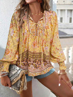 Floral Print Tie Neck Bohemian Blouse b4b8d803-1ff5-4db1-a9b9-df266e5d3cf8-Max-Origin