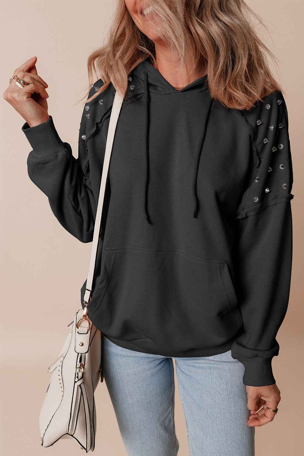 Drawstring Studded Long Sleeve Hoodie b4b9d89d-5d09-4755-a74e-9a90a95fc793-Max