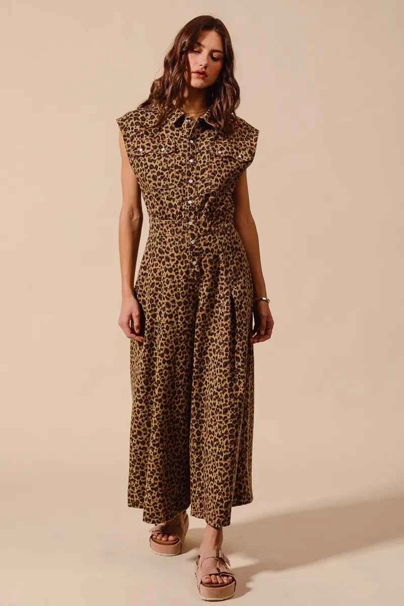 SO ME Wide Leg Leopard Twill Overalls Jumpsuit with Tuck b4bd5071ae11439d861afaff15bddfd9-Max-Origin