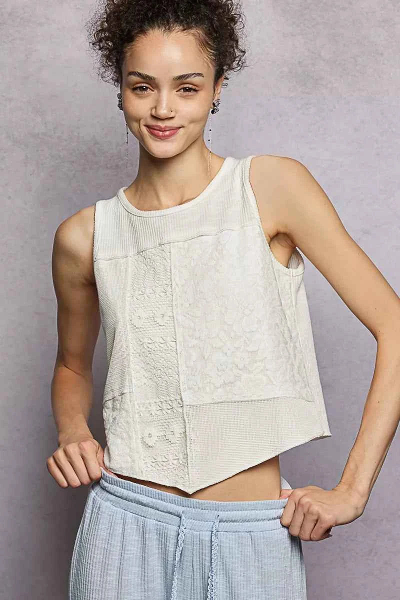 POL Ribbed Round Neck Cropped Tank with Lace Detail OFF WHITE b4bf03e8-f1a0-4527-9b4a-9d58d26ae0db-Max-Origin