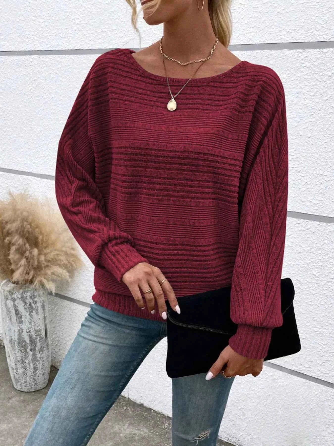 Ribbed Round Neck Long Sleeve Top b4c25845b034471dbe05b6d17725cfdf-Max-Origin