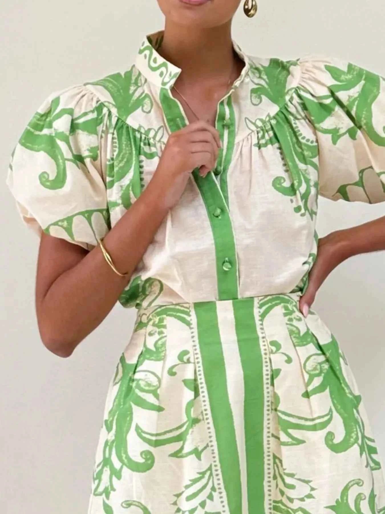 Printed Puff Sleeve Top and Skirt Set b4c403d1-4da2-46bc-a962-991d110de1b6-Max-Origin