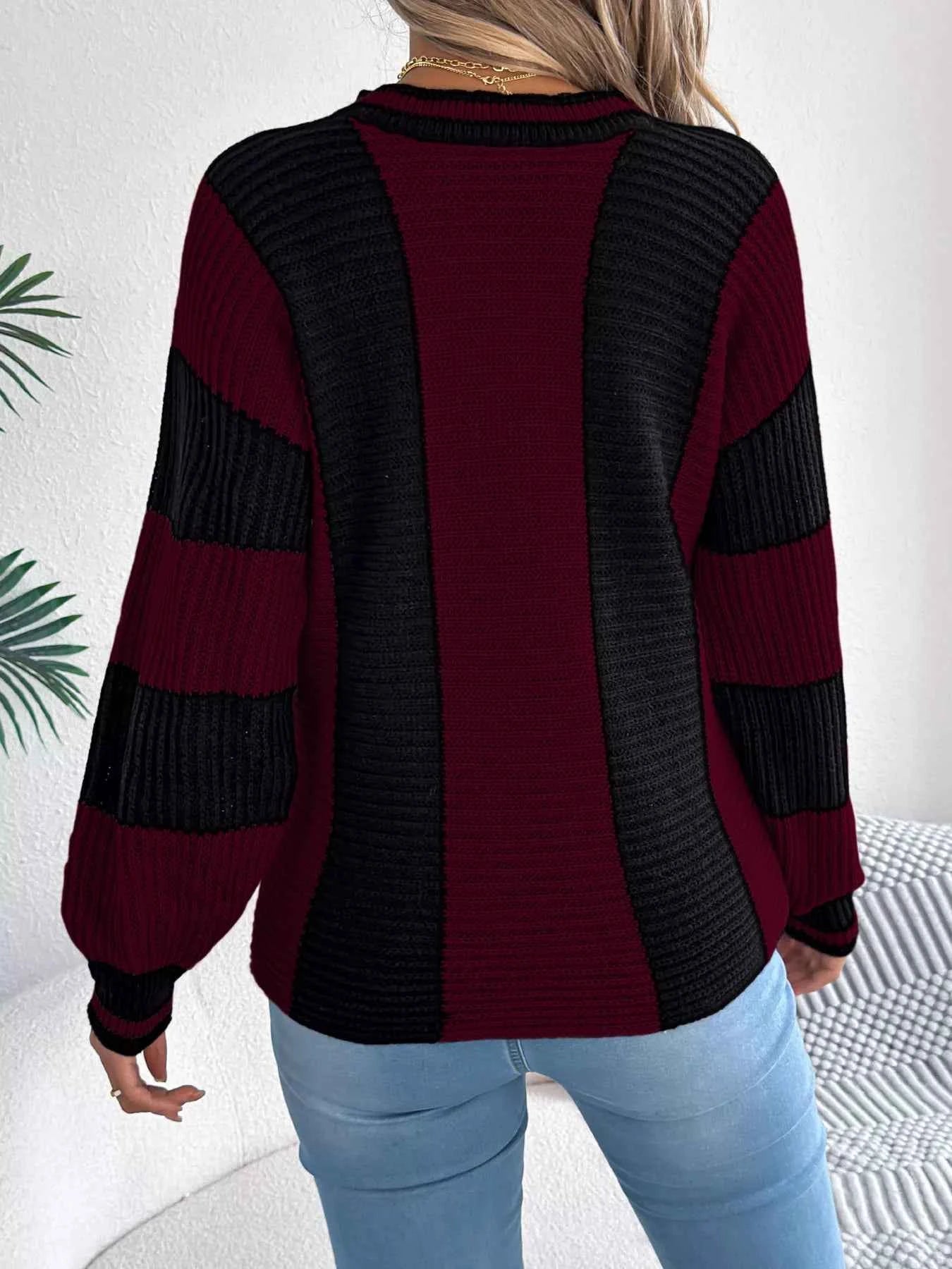 Color Block Round Neck Sweater b4c515687cbb4d018704bab4627dc4ac-Max-Origin