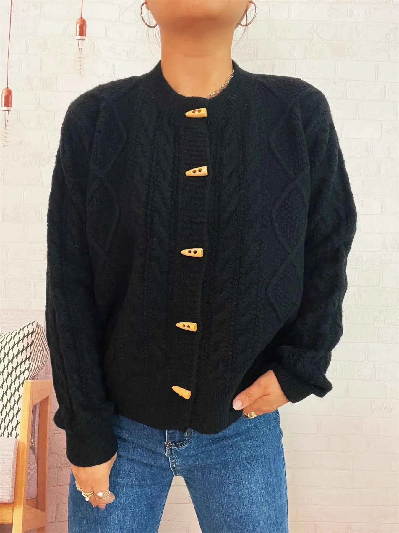 Cable Knit Button-Up Cardigan