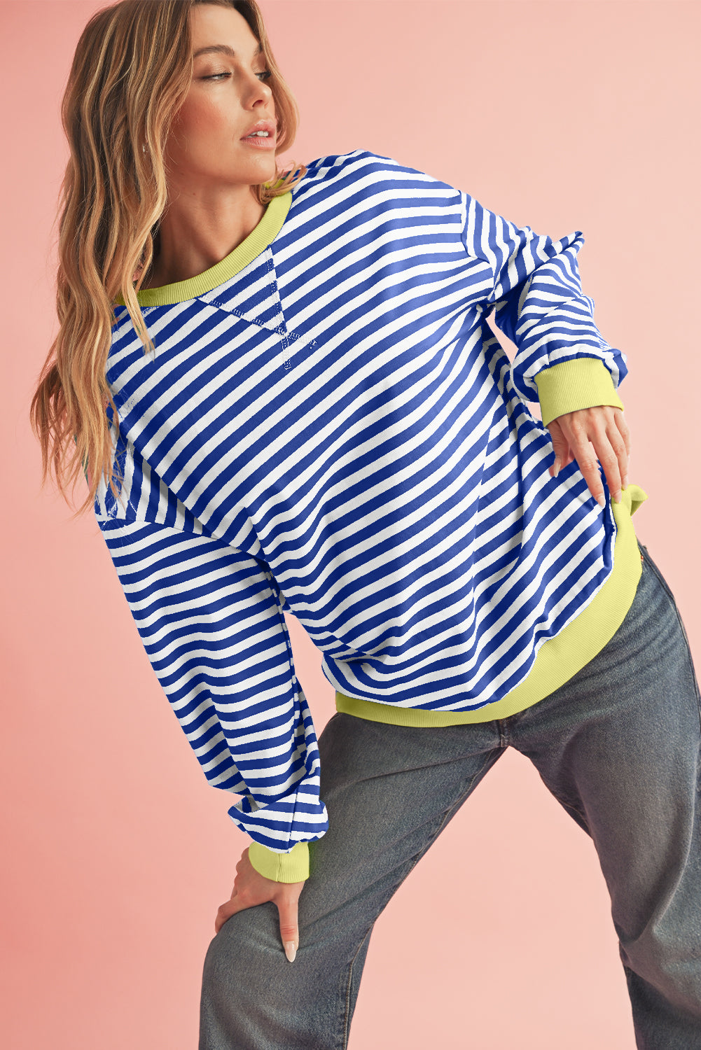Black Stripe Contrast Edge Cross Seam Oversized Sweatshirt b4ce90911d18ceef
