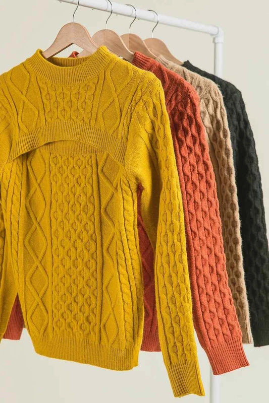 Cable-Knit Sweater with Cut Out Chest Detail b4cfa32f51f84cc3a441163333f0da49-Max-Origin