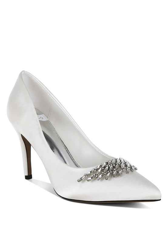 Rhodolia Diamante Brooch Detail Satin Pumps White b4d325b3-db15-4e99-841e-b0afb0ccf2ec