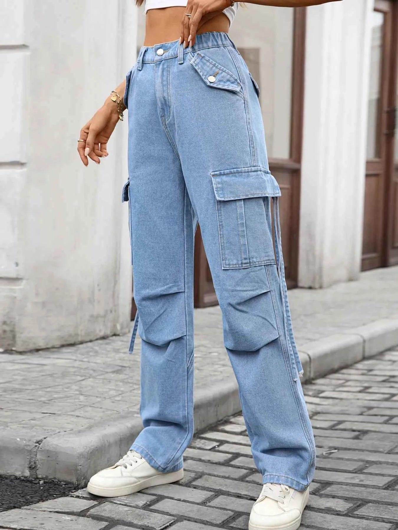 High Waisted Cargo Pocket Jeans b4d5101e30e2419aa51da429b728775c-Max-Origin