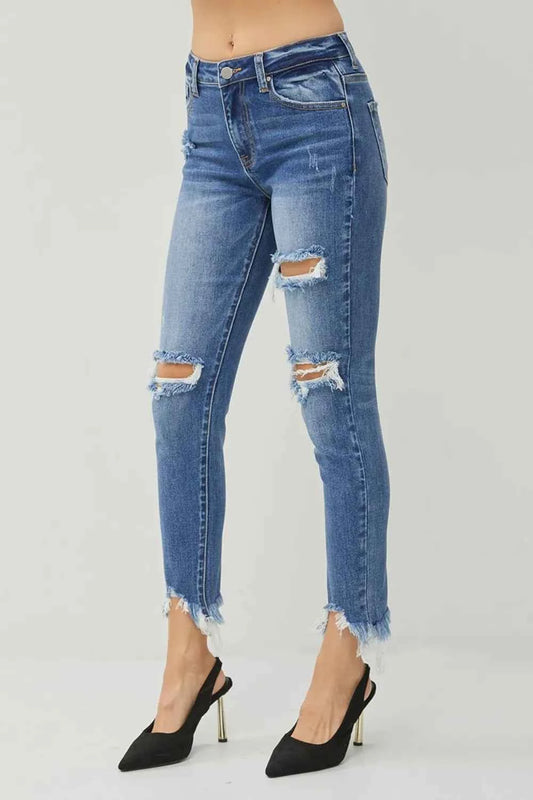 Distressed Frayed Hem Slim Jeans b4e55f7f-5106-4b08-9f8e-5e59fd0b4ec1-Max