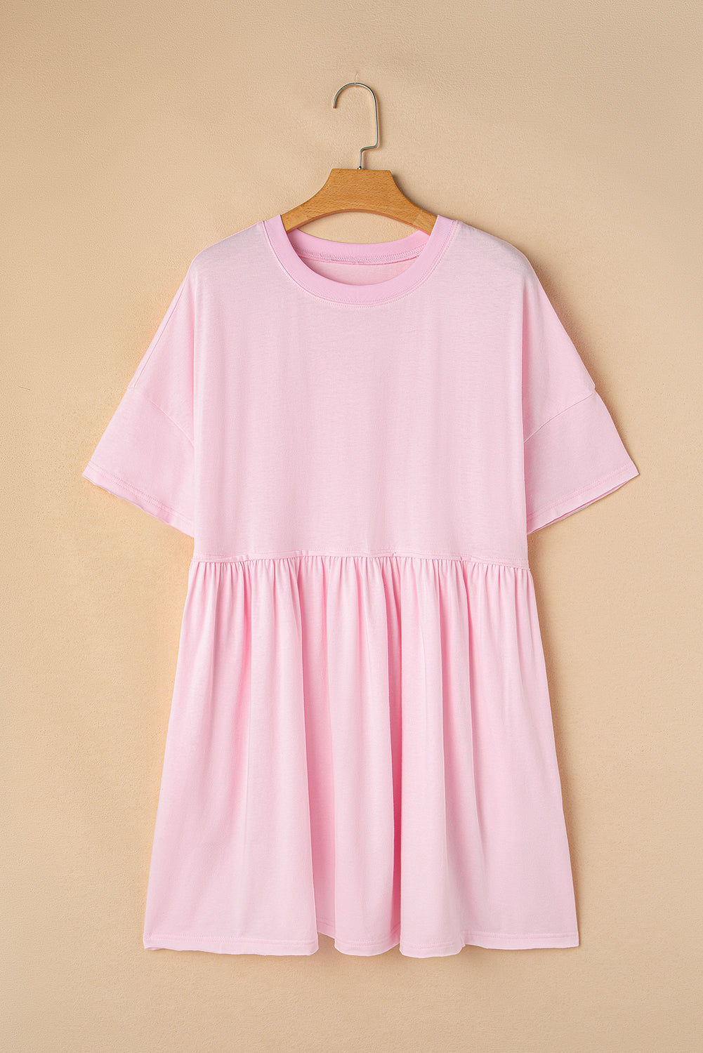 Light Pink Solid Color Pocket Raw Edge Babydoll Dress b4ecc1cac5e87390