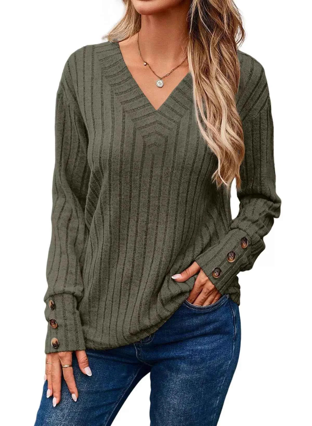 Ribbed Knit V-Neck Top Moss b4ed48b5-72a3-449b-9c94-2e6576dcc231-Max-Origin
