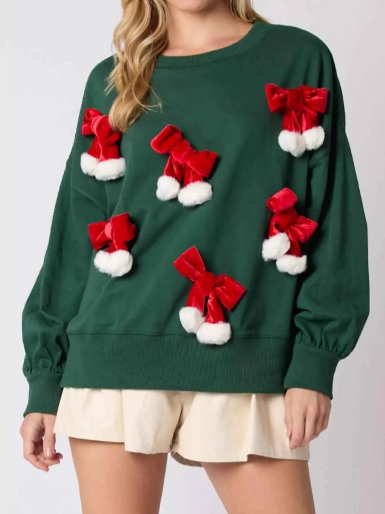 Christmas Long Sleeve Sweatshirt with Pom-Pom Bow Decoration b4f5b175-213d-4055-912f-216ecaccc0fc-Max-Origin