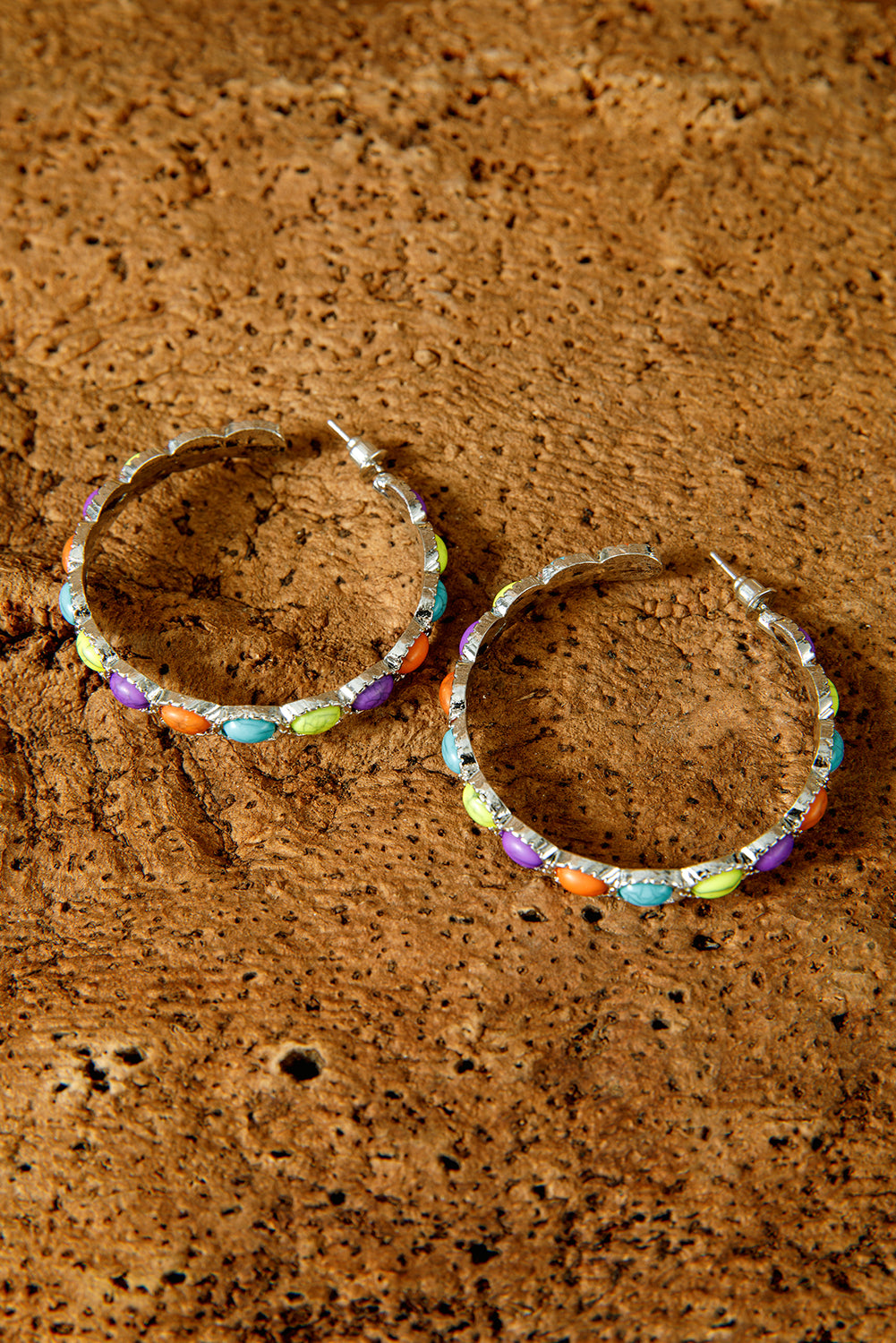 Silvery Boho Turquoise Beaded Hoop Earrings b4f93914cbcbaa48