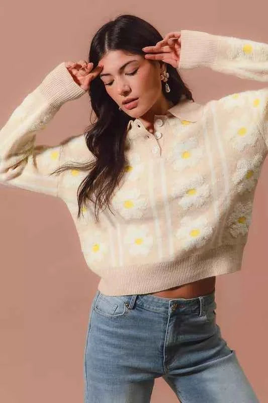 SO ME Floral Stripe Polo Collar Sweater b4fc4080-8250-4a0e-9ee4-3b2e7693d225-Max-Origin